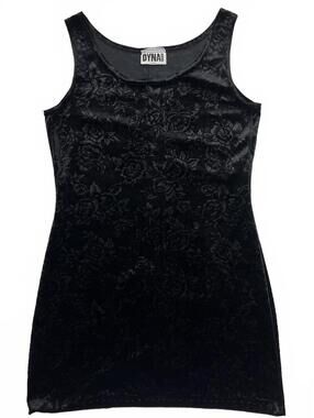 Vintage Dyna Black Velvet Floral Velour Mini Tank Dress Sz S Gothic WhimsyGoth
